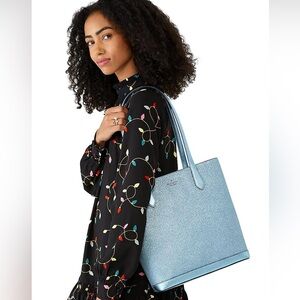 Kate Spade Tinsel Glitter Shoulder Tote in Frosty Sky